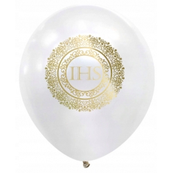 Balony komunijne na komunię z nadrukiem I Komunia Święta Hostia 10 szt. biało - złote